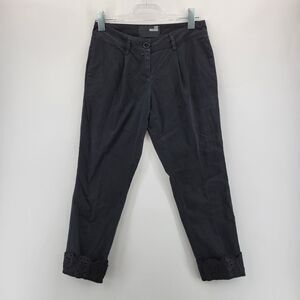 Love Moschino Womens Cropped Pleated Pants 27" Waist Black Eyelet Lace Cuffs‎
